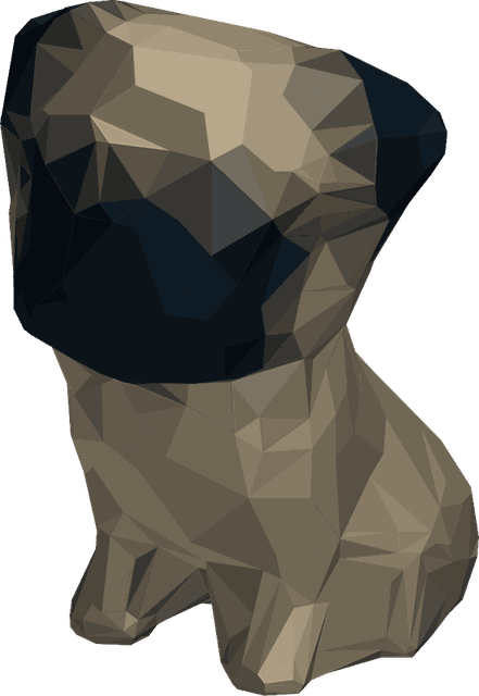 The pug rebuilt as a faceted watertight surface.